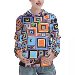 Women's Hoodies Colorful Retro 60s Casual Couple Geometric Vintage Pullover Hoodie Autumn Street Wear Graphic Hooded Sweatshirts