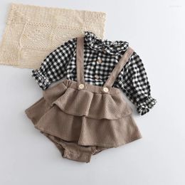 Clothing Sets 0-3Y 2024 Fashion Summer Spring Plaid Long SleeveTops Jumpsuit 2 Pc Outfits Suit Kids Girls Toddler Clothes