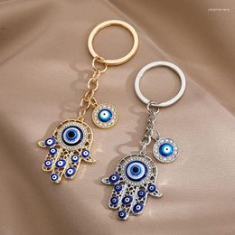 Keychains Zircon Vintage Evil Eye Hamsa Hand Key Ring Women Men Bling Hollow Round Fatima Blue Bag Car Box Accessories