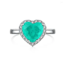 Cluster Rings S925 Silver Ring Women's Paraiba High End Love Zircon Inlaid Fashion Jewellery