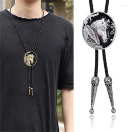 Bow Ties Bolo Tie For Male Western Cowboy Necktie With Relief Horse Head Buckle Decors