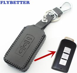 FLYBETTER Genuine Leather 3Button Smart Key Case Cover For Mitsubishi OutlanderLancer 10Pajero Sport ASX Car Styling L21774192102