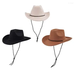 Berets Teen Cowboy Hat With Windproof Chin Rope Western Rolled Brims Fishing Felt