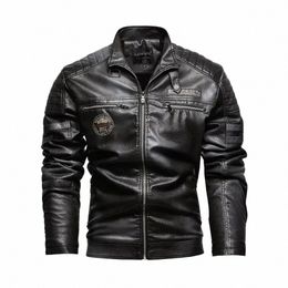winter Men's Leather Jacket Stand Collar Windproof Wool Thickened Warm Motorcycle Jacket High Street Hip-hop PU Leather Coats a98Z#