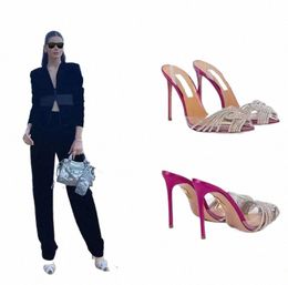 rhineste Cross strap embellished sandals PVC Pumps High heels shoes slipper 10.5 7cm spool women Luxurys Designers Dr shoe ankle Fi factory k8sN#