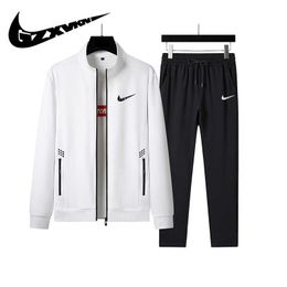 Spring and Autumn Cotton Roman Fabric Sports and Casual Set Stand up Collar Cardigan Sweater Long Pants Sweater Set for Men