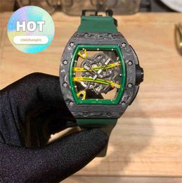 Designer Luxury RM Wrist Watch Mens Mechanics Watch Wristwatch Wristwatches Carbon Fibre Three Needle Series Rubber Belt Hollow Technology Original N0fn