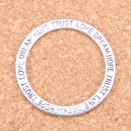 36pcs Antique Silver Plated Bronze Plated circle love hope trust dream Charms Pendant DIY Necklace Bracelet Bangle Findings 35mm260z