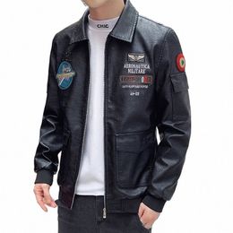 high Quality Leather Jackets Men Motorcycle Bike Jacket Vintage Plane Embroidered Pu Leather Coats Mens Veste Homme Windbreaker F3aA#