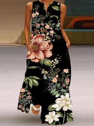 Casual Dresses 2024 Summer Sleeveless Plus Size Dress European And American Fashion V-Neck Printed Floral Long Evening