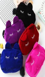 Portable Cartoon Cat Makeup Storage Cosmetic Flannel Plush Bag Multifunction Pen Pouch Home Storage Housekeeping colorful6934950