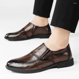 Casual Shoes 2024 High Quality For Man Slip-on Men Leather Fashion Sewing Round Toe Comfortable Dress Shoe