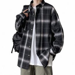 black Plaid Shirt Men Clothing 2024 Fi Harajuku Man Shirt Checkered Vintage Clothes 3XL Spring New Arrivals N4Jr#