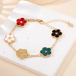 Charm Bracelets Korean 5 Petaled Flower Bracelet For Women Fashion Metal Chain Wedding Party Girlfriends Jewelry