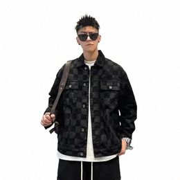 denim Jackets Man Wide Shoulders Autumn Jeans Coat for Men Black Plaid Fi Korean Popular Clothes of Fabric Winter 2023 Y2k X8WG#