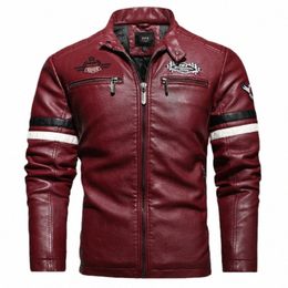 autumn Winter Men's Leather Jacket Drive Motorcycle Coat Fi Embroidery Faux Leather Zipper Outwear Windproof Windbreaker u8zU#