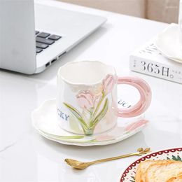 Mugs Creative Tulip Flower Convex Pattern Mug Office Drinking Water Ceramic Cup Couple Milk Coffee