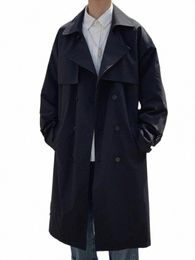 gmiixder Spring Black Windbreaker Men Mid-length Trench Coat Trend Casual Persality Lg Jacket Japan Temperament Apricot Top J2qJ#
