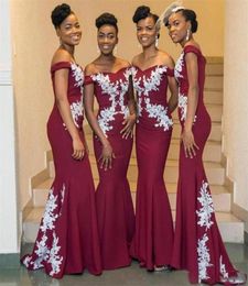 South African Elegant Burgundy Bridesmaid Dresses Lace Appliques Off Shoulder Mermaid Maid Of Honour Dress Long Prom Gown Even Wear8742902