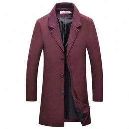 2023 Men Wool Blend Coat Autumn Winter New Casual Lg Windbreaker Jacket Male Solid Color Single Breasted Trench Coat Jacket p24g#