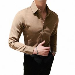 2022 Masculine Shirt Autumn/winter thickened frosted m woollen shirt Men's slim high grade double sided cmere shirt khaki H66b#