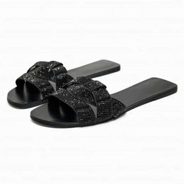 Slippers Slippers TRAF artificial lactone board suspender sandals round toe cross ribbon Instep womens slippers summer new casual flat bottomed socks H240327