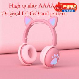 Cute Paw 5.0 for Students Universal Headworn Aron Cat's Ears (steamed Cat-ear Shaped Bread) Glow Bluetooth Headset