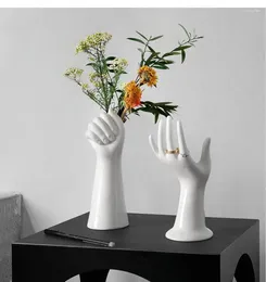 Vases Creative Hand-shaped Flower Home Decoration Ceramic Vase Unique Shape Pot Modern Minimalist Living Room Table