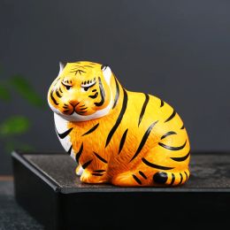 Sculptures New product ceramic cute little tiger colorchanging tea pet decoration zodiac tiger creative tea table lucky decoration