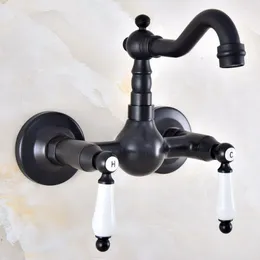 Bathroom Sink Faucets Black Oil Rubbed Brass 360 Swivel Spout Basin Faucet Dual Handle Hole Kitchen Cold Water Mixer Tap Dnf868