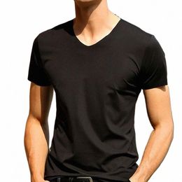 japanese Short Sleeved Men's T-Shirt Ice Silk Seaml V-neck Slim Fitting Short Sleeved Shirt Sports Short T-shirt 19cP#