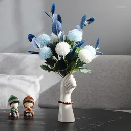 Vases Nordic Hand Shape Ceramic Vase Simulation Flower Set Store Office Club Ornaments Crafts Home Livingroom Furnishing Decoration