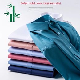 Men's Dress Shirts Shirt Men Hombre Bamboo Fiber Long-sleeved Elastic Comfortable Iron-free Casual Business Professional White-inch