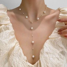 Pendant Necklaces Trendy Imitation Pearls Long Chain Back Necklace Body Jewelry For Women Fashion Simple Beach Party Gift Wholesale 2024