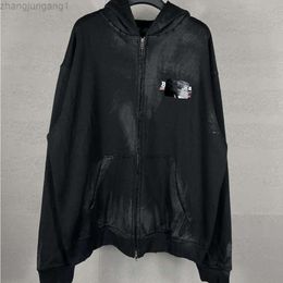 24SS Desginer Balanciaganess Baleciaga 2023 Autumn/winter New Paris b Home Cola Embroidery Hand-painted Graffiti Black Tape Cardigan Hoodie