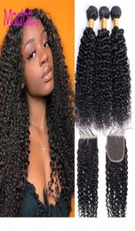 Indian Kinky Curly Human Hair Bundles With Closure Middle Brown HD Swiss Lace Closure Human Hair 3 Bundles With Closure Remy Hair 1975992