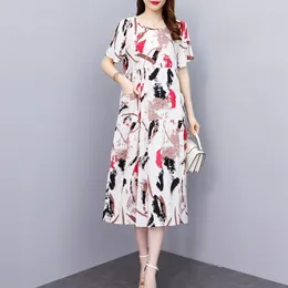 Casual Dresses 2024 Women Summer Dress Floral Print Short Sleeve Fashion Elegant VintageO-Neck Plus Size
