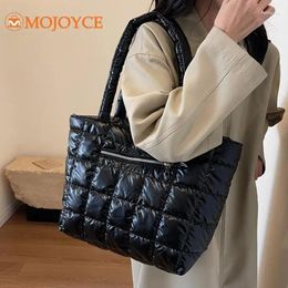Drawstring Quilted Down Handbags Winter Lingge Embroidery Thread Underarm Bags 2024 Women Space Cotton Tote Bag Ladies Fashion Shoulder