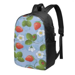 Backpack Strawberries Daisies And Ladybugs Classic Basic Canvas School Casual Daypack Office For Men Women