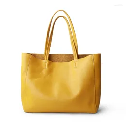 Bag 2024 Dioni Women Luxury Casual Tote Female Lemon Yellow Fashion Shoulder Handbag Genuine Leather