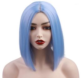Straight Short Synthetic Hair Wig PurplePink Colour Female Bob High Temperature Middle Part Cosplay Wigs15238984