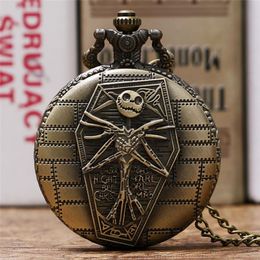 Antique Classic Skull Watches Nightmare Theme Quartz Pocket Watch for Men Women Necklace Chain Timepiece Clock Christmas Gift231q