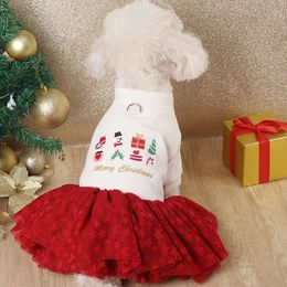 1pc Christmas Skirt, Cartoon Graphic Dog Red Tutu Dress with D Ring Traction, Festival Pet Clothes for Medium Dogs Indoor and Outdoor Wearing