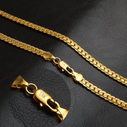 20inch Luxury Fashion Figaro Link Chain Necklace Women Mens Jewelry 18K Real Gold Plated Hip-hop Chain Necklaces whole234Z