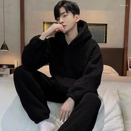 Men's Sleepwear Coral Velvet Pajamas For Men In Winter 2024 Plus Padded Warm And Young Boys Flannel Fashion Cozy Home Service Suit