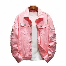 men Jean Jacket Popular Men Jacket Ripped Hole Daily Wear Male Single Breasted Pockets Jacket m195#