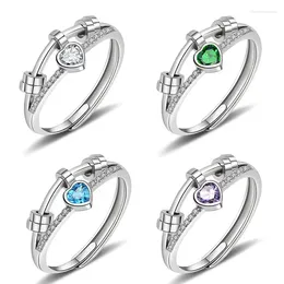 Cluster Rings Jisensp Rotatable Rhinestone Beads Anxiety Ring For Women Colourful Heart Anti Stress Fidget Spinner 2024 Jewellery