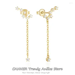 Stud Earrings CANNER 925 Sterling Silver Exquisite Big Dipper Zircon Tassel Chain Dangle For Women Pierced Accessories