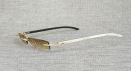 White Black Vintage Buffalo Rhinestone Horn Rimless Sunglasses Men Wood Sun Glasses Metal Frame Shades for Summer Club Eyewear Ch04541995