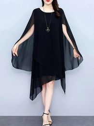 Casual Dresses Women Black Long Loose Summer 2024 Chiffon Boho Clothing O-Neck Red Elegant Cloak Midi Dress Vintage Fashion Evening